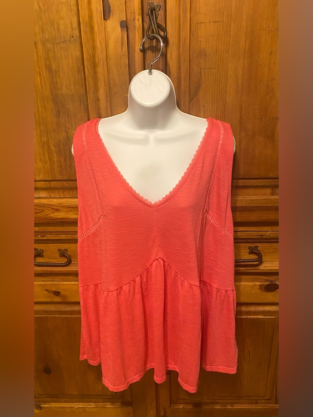 Torrid Coral Lace-Trim Babydoll Tank Top Size 3 Plus 3XL